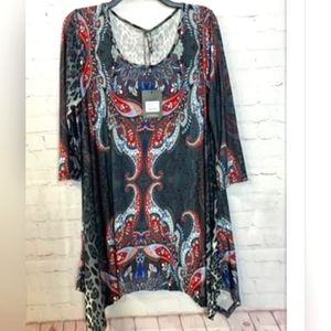 White Mark 1 XL long sleeve nsvy blue paisley dress NWT